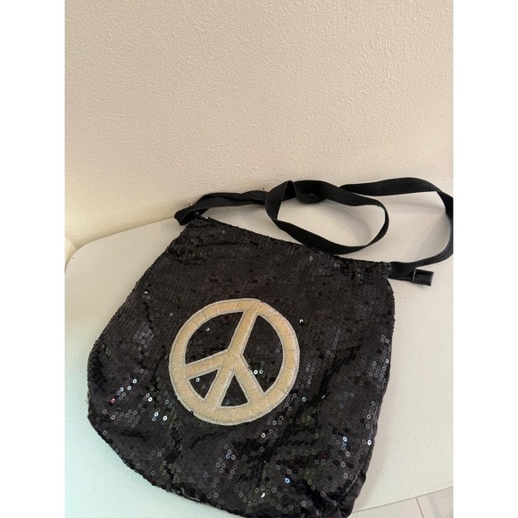 deb & dave LA NY Handbags - deb & dave LA NY Black Sequin Peace Sign Crossbody Bag Y2K Adjustable Strap